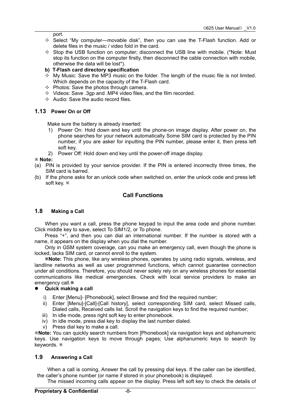 13 power on or off, Call functions, 8 making a call | 9 answering a call, 13 p, Ower, Aking, Nswering | Verykool i625 User Manual | Page 14 / 35