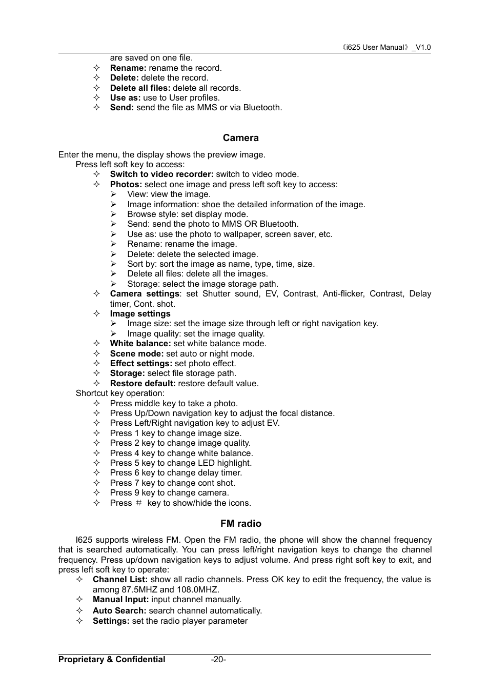 Camera, Fm radio | Verykool i625 User Manual | Page 26 / 35