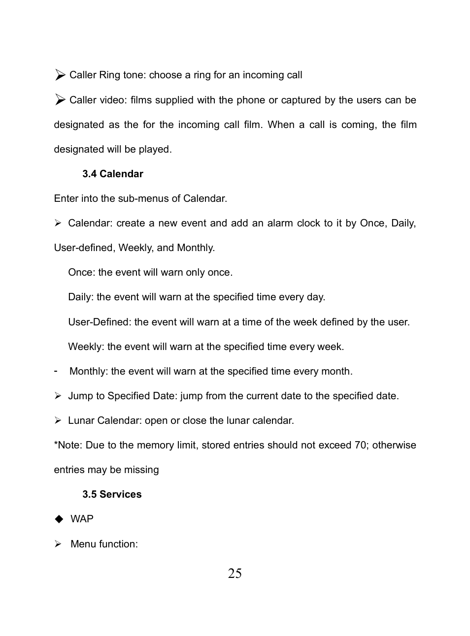 4 calendar, 5 services, Alendar | Ervices | Verykool i650 User Manual | Page 25 / 57