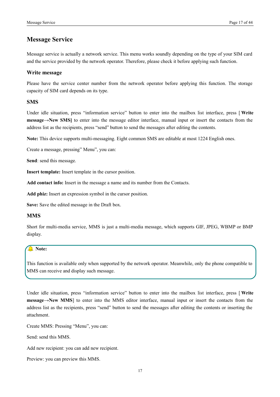 Message service | Verykool i672 User Manual | Page 16 / 37