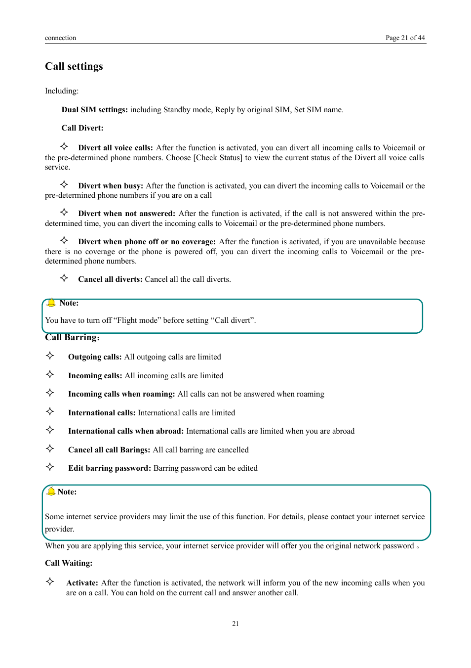 Call settings | Verykool i672 User Manual | Page 19 / 37