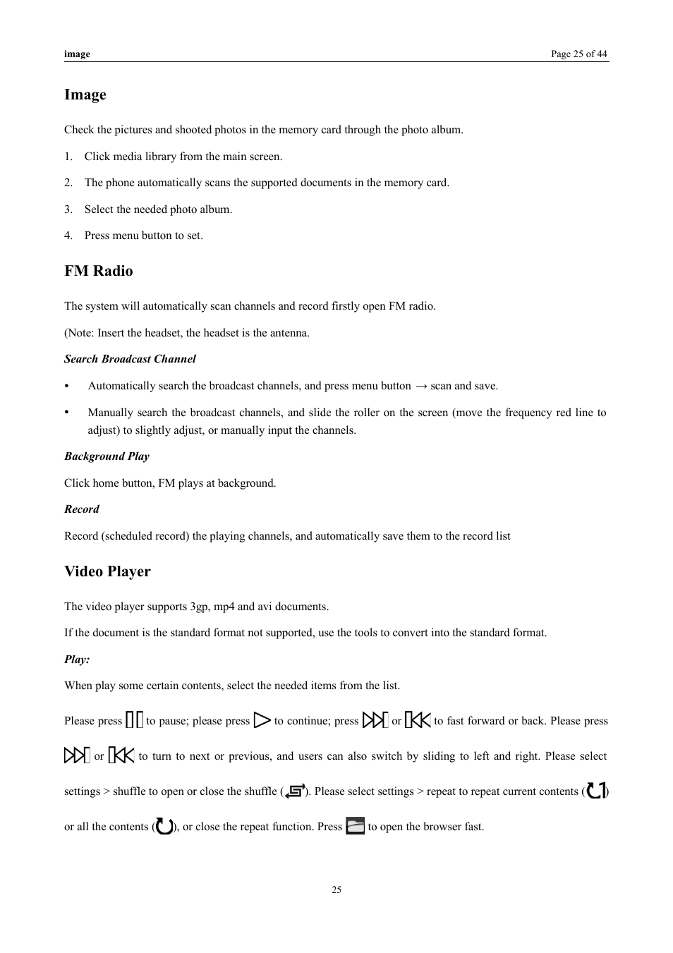 Image, Fm radio, Video player | Verykool i672 User Manual | Page 22 / 37