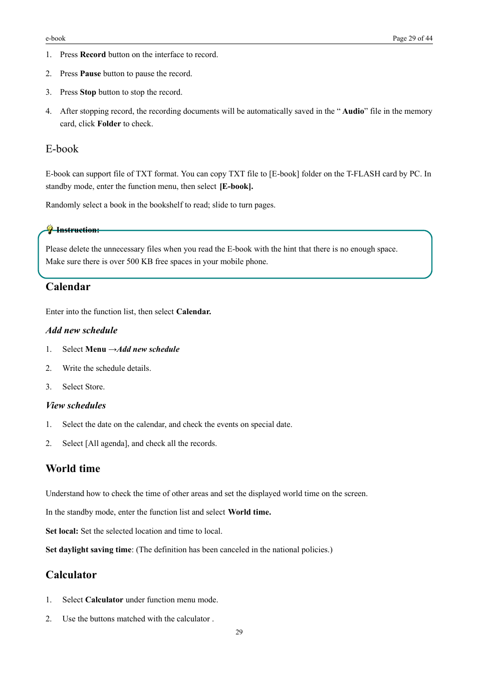 E-book, Calendar, World time | Calculator | Verykool i672 User Manual | Page 26 / 37