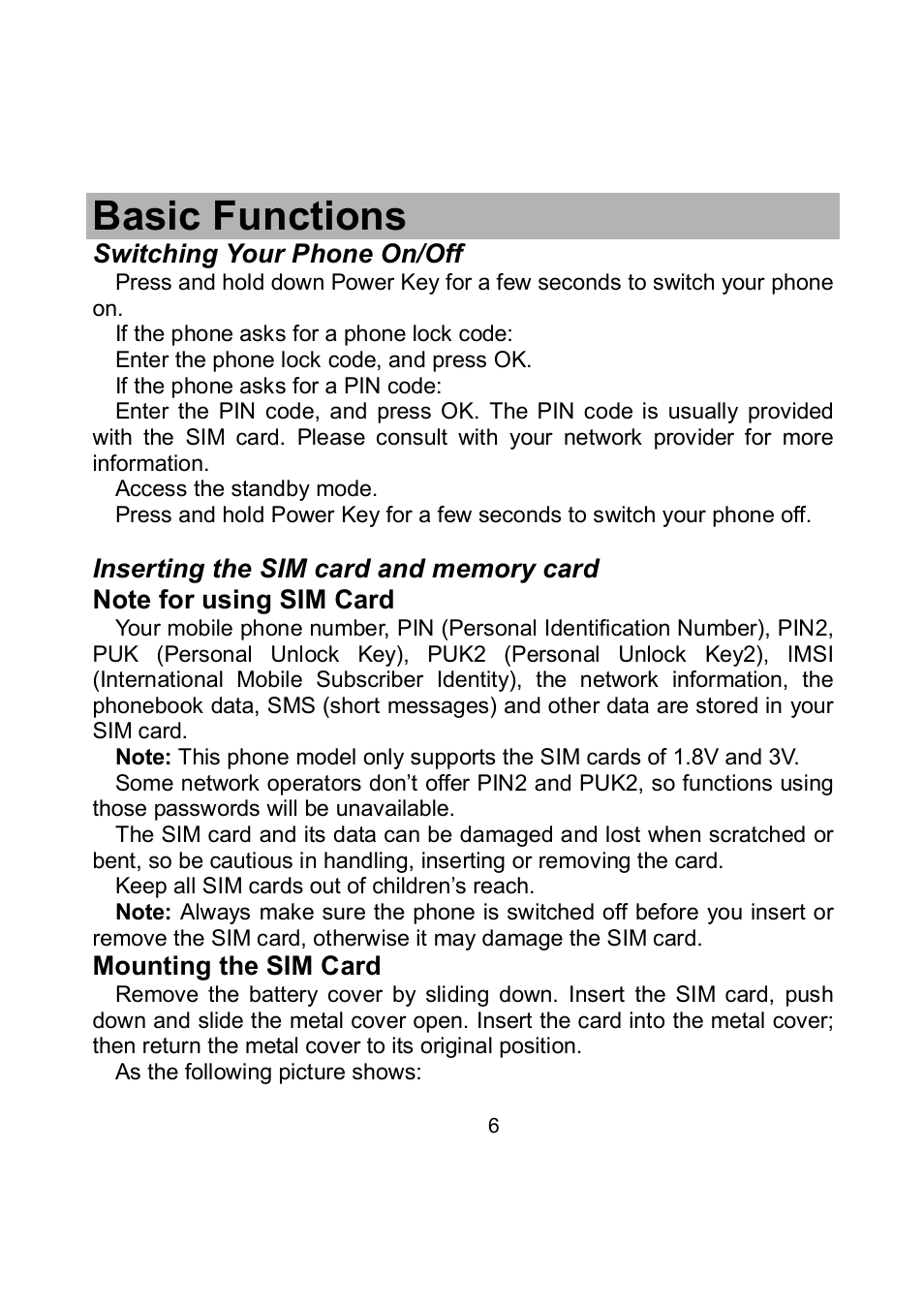 Basic functions | Verykool i705 User Manual | Page 8 / 42