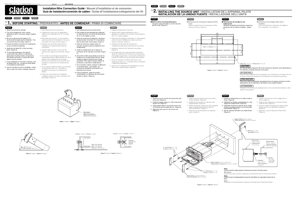 Cmd4-wiring.pdf, Caution, Attention | Precaución, Attenzione | Clarion CMD4 User Manual | Page 72 / 73