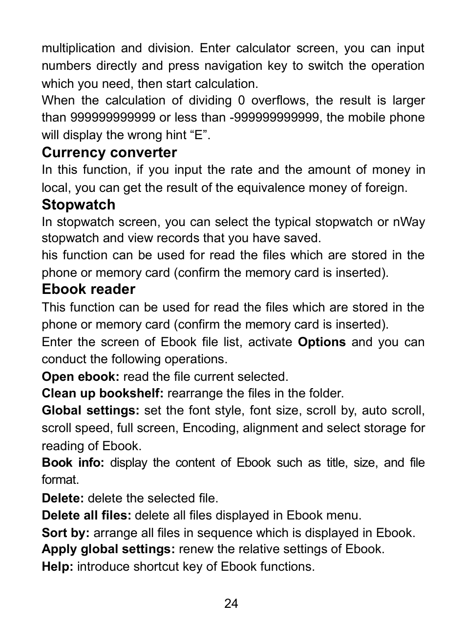 25 currency converter, 26 stopwatch, 27 ebook reader | Verykool R23 User Manual | Page 29 / 41