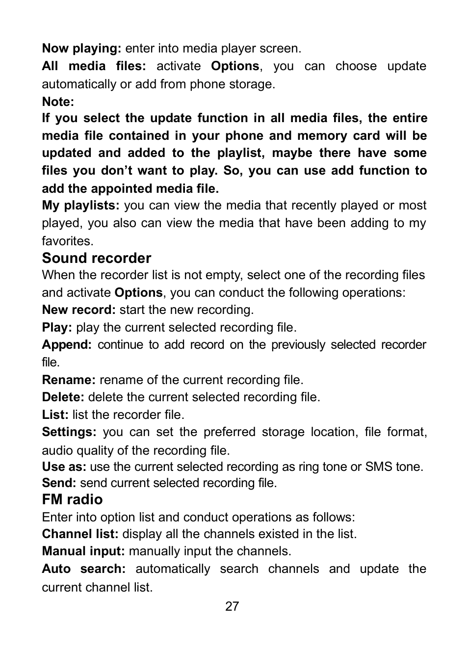 32 sound recorder, 33 fm radio | Verykool R23 User Manual | Page 32 / 41