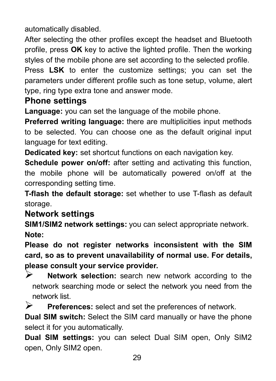 38 phone settings, 39 network settings | Verykool R23 User Manual | Page 34 / 41