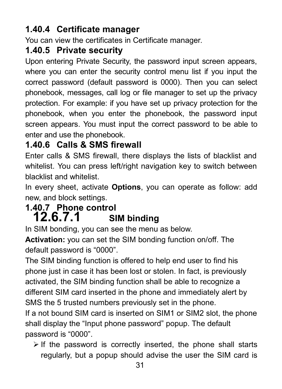 4 certificate manager, 5 private security, 6 calls & sms firewall | 7 phone control | Verykool R23 User Manual | Page 36 / 41