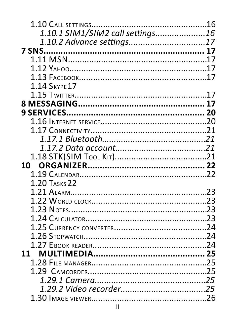 10 c, 13 f, 14 s | 17 c, 20 t, 22 w, 23 n, 24 c, 25 c, 26 s | Verykool R23 User Manual | Page 4 / 41