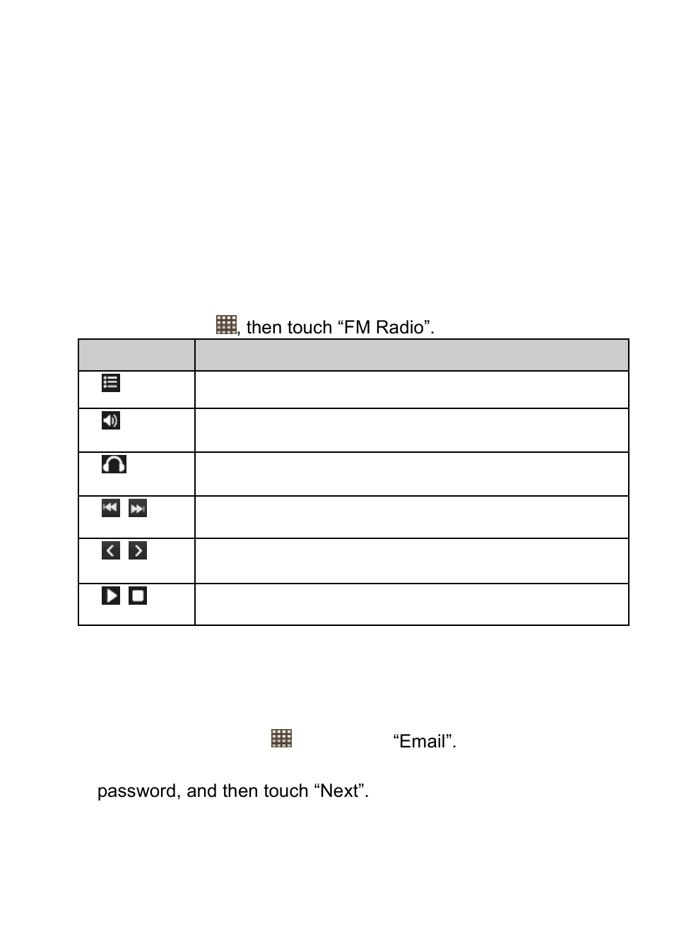 12 fm radio 13 email, 12 fm radio, 13 email | Verykool RS76 User Manual | Page 21 / 43