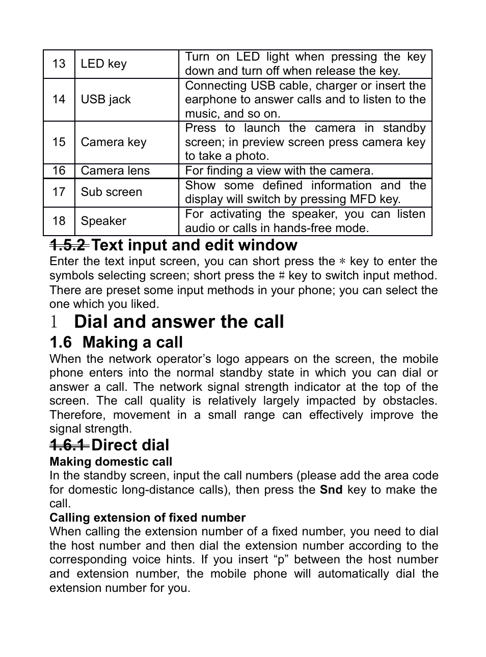 2 text input and edit window, 1 dial and answer the call, 6 making a call | 1 direct dial, 2text input and edit window, 1dial and answer the call, Aking, Call, 1direct dial | Verykool R80 User Manual | Page 16 / 41