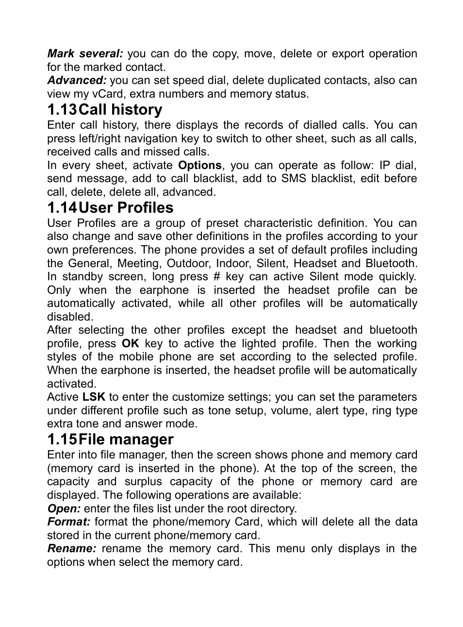 13 call history, 14 user profiles, 15 file manager | History, Rofiles, Manager, 13call history, 14user profiles, 15file manager | Verykool R80 User Manual | Page 21 / 41