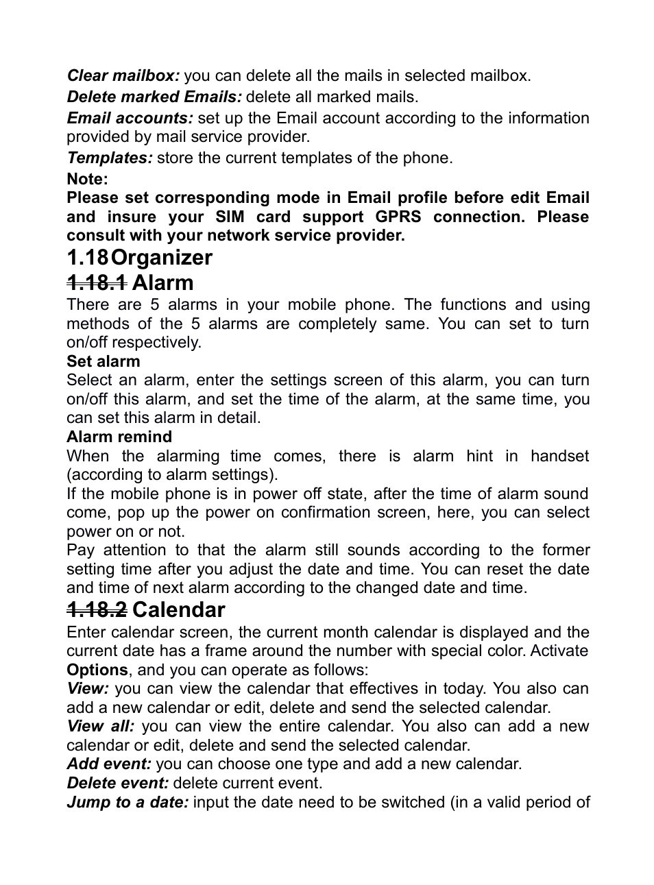 18 organizer, 1 alarm, 2 calendar | Rganizer, 1alarm, 2calendar | Verykool R80 User Manual | Page 23 / 41