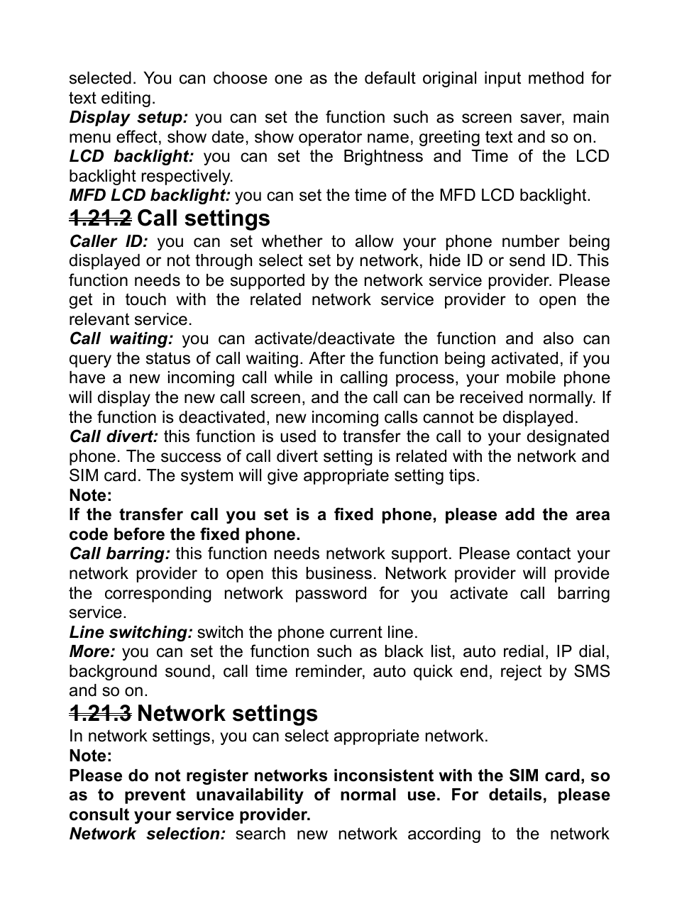 2 call settings, 3 network settings, 2call settings | 3network settings | Verykool R80 User Manual | Page 26 / 41