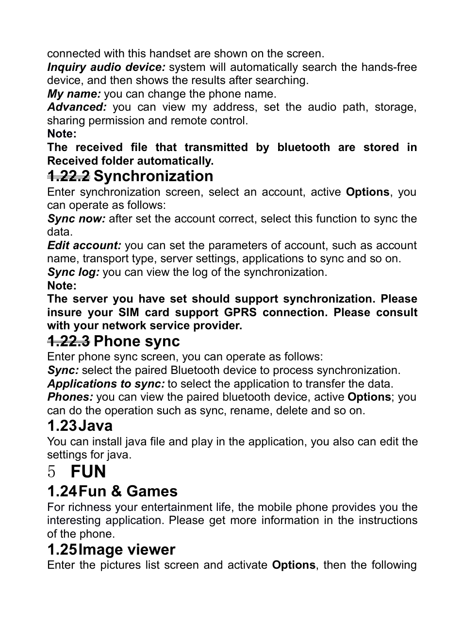 2 synchronization, 3 phone sync, 23 java | 5 fun, 24 fun & games, 25 image viewer, 2synchronization, 3phone sync, 5fun, Ames | Verykool R80 User Manual | Page 30 / 41