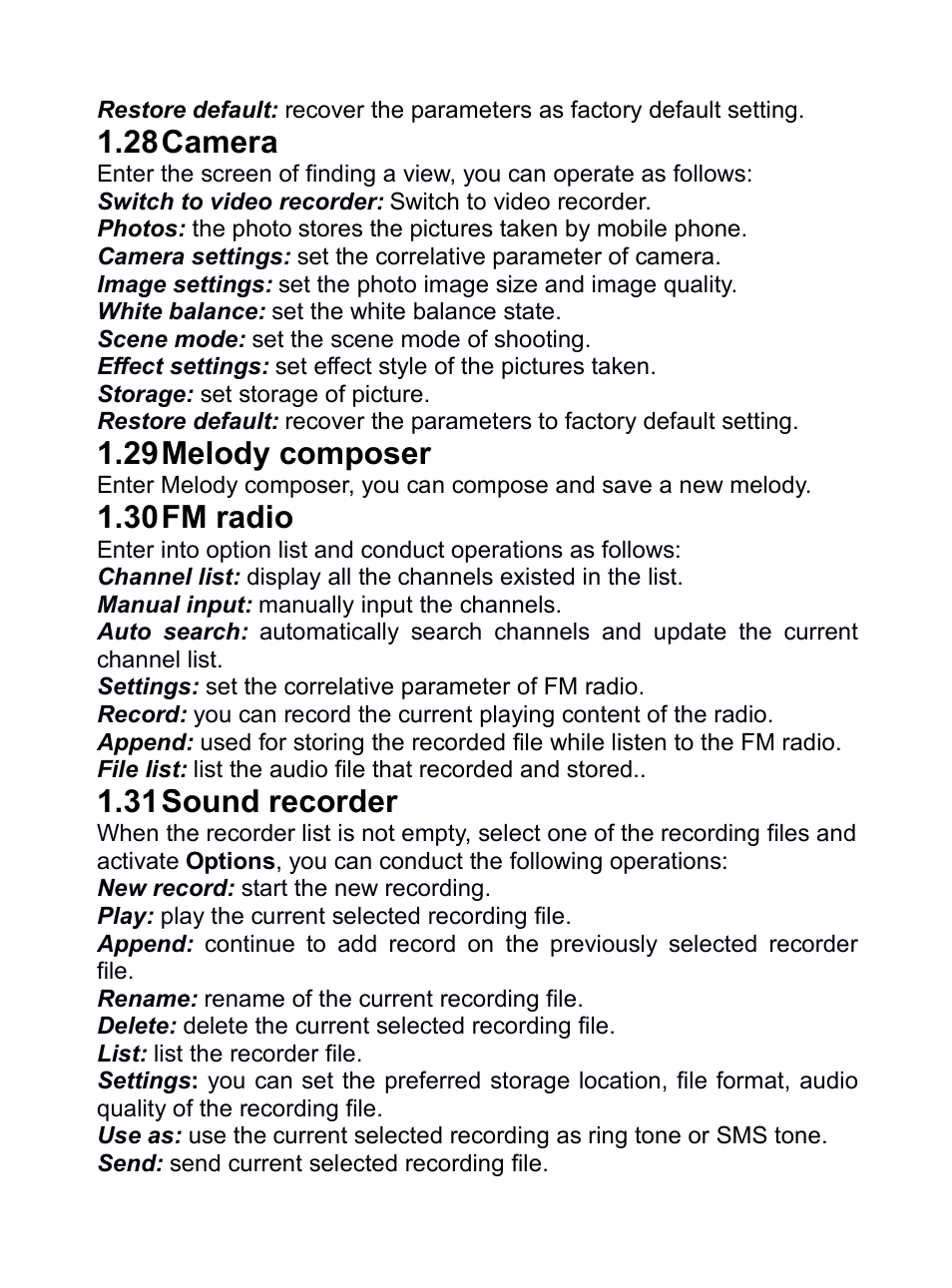 28 camera, 29 melody composer, 30 fm radio | 31 sound recorder, Amera, Elody, Composer, 30fm, Radio, Ound | Verykool R80 User Manual | Page 32 / 41
