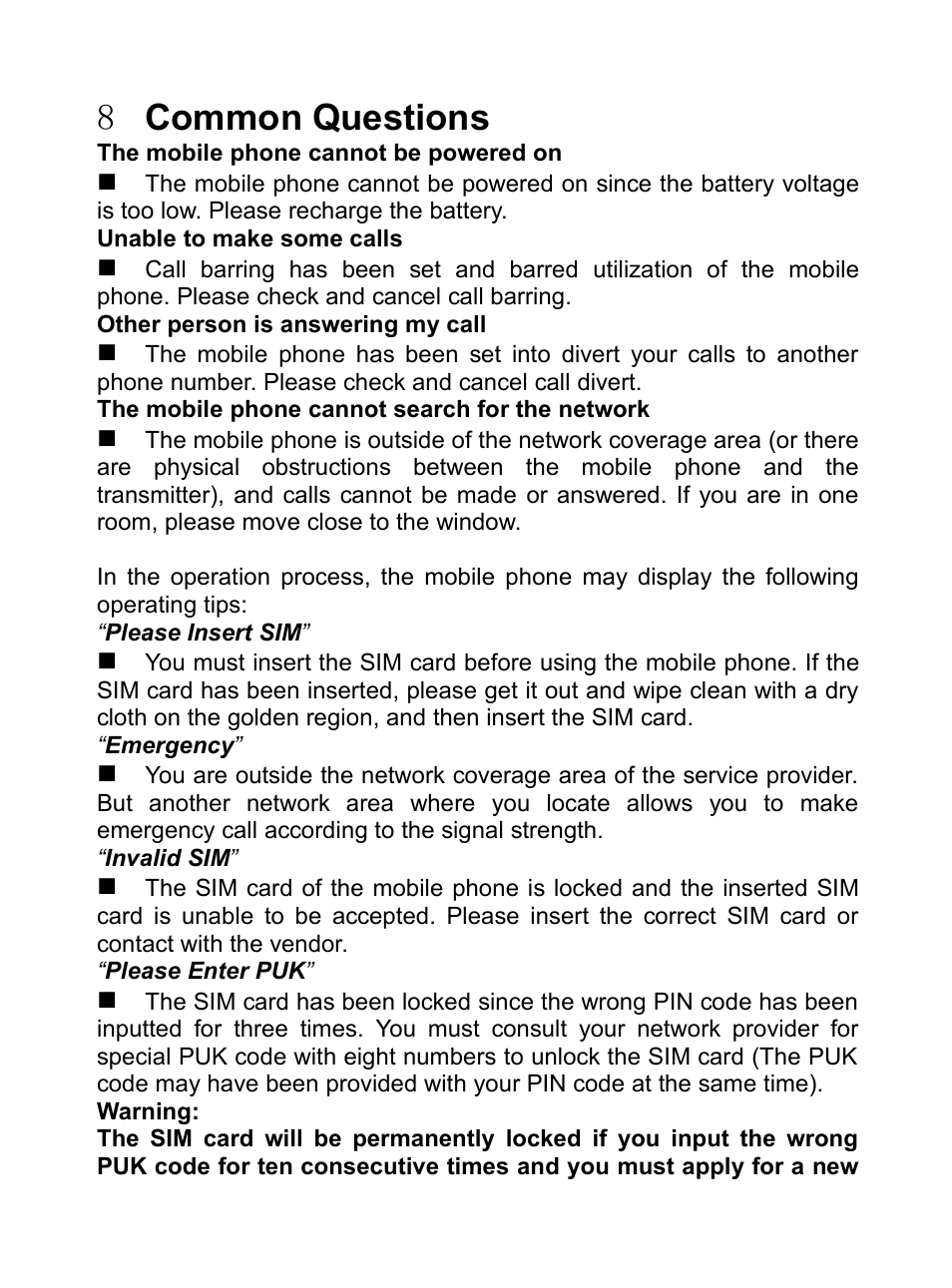 8 common questions, 8common questions | Verykool R80 User Manual | Page 36 / 41