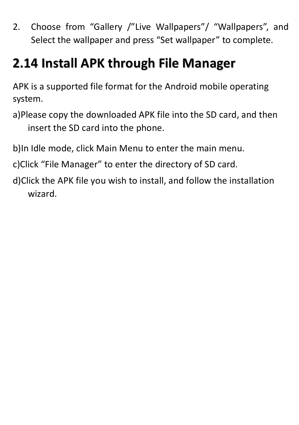 Install apk through file manager | Verykool s5012 User Manual | Page 13 / 28