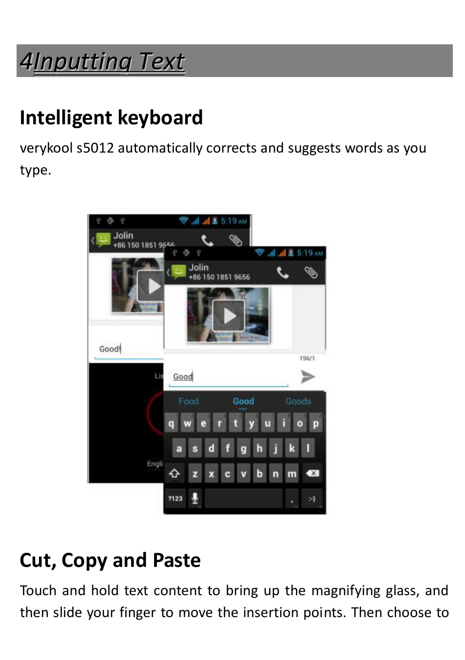 Inputting text | Verykool s5012 User Manual | Page 23 / 28