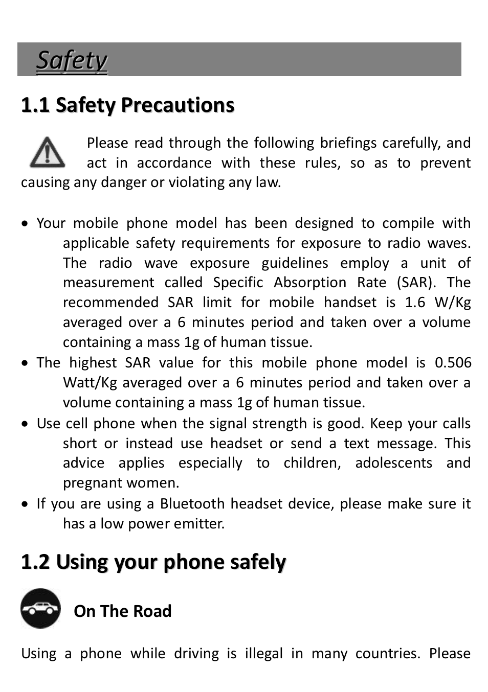 Safety, Safety precautions, Using your phone safely | Verykool s5012 User Manual | Page 4 / 28