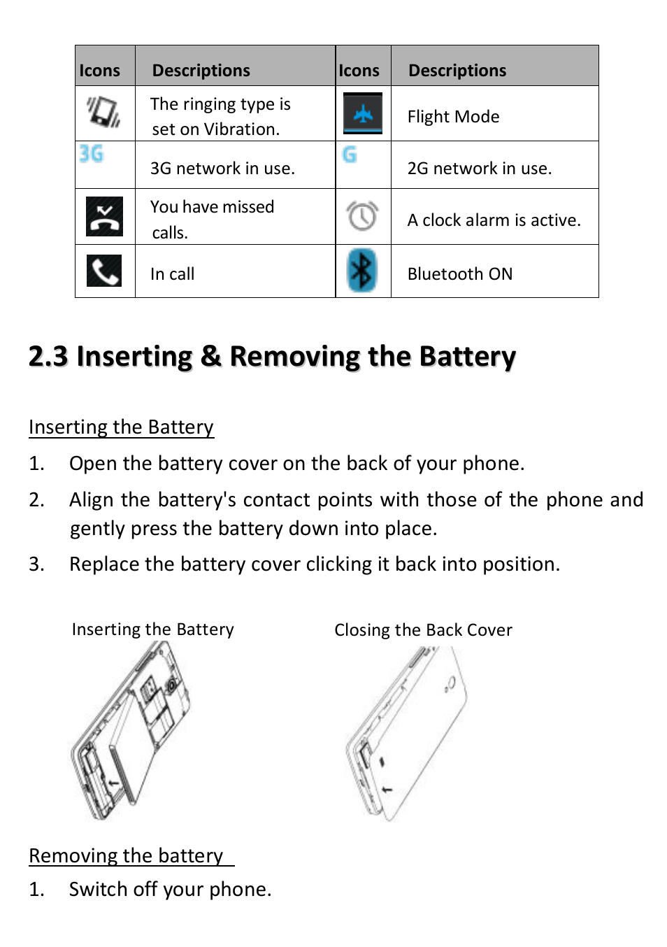 Inserting & removing the battery | Verykool s5012 User Manual | Page 9 / 28
