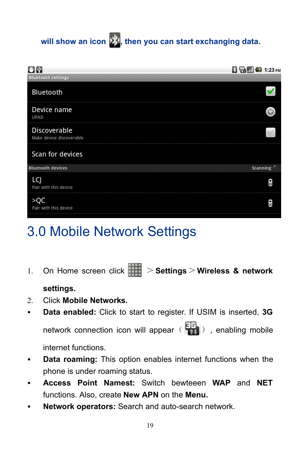 0 mobile network settings | Verykool R800 User Manual | Page 24 / 29