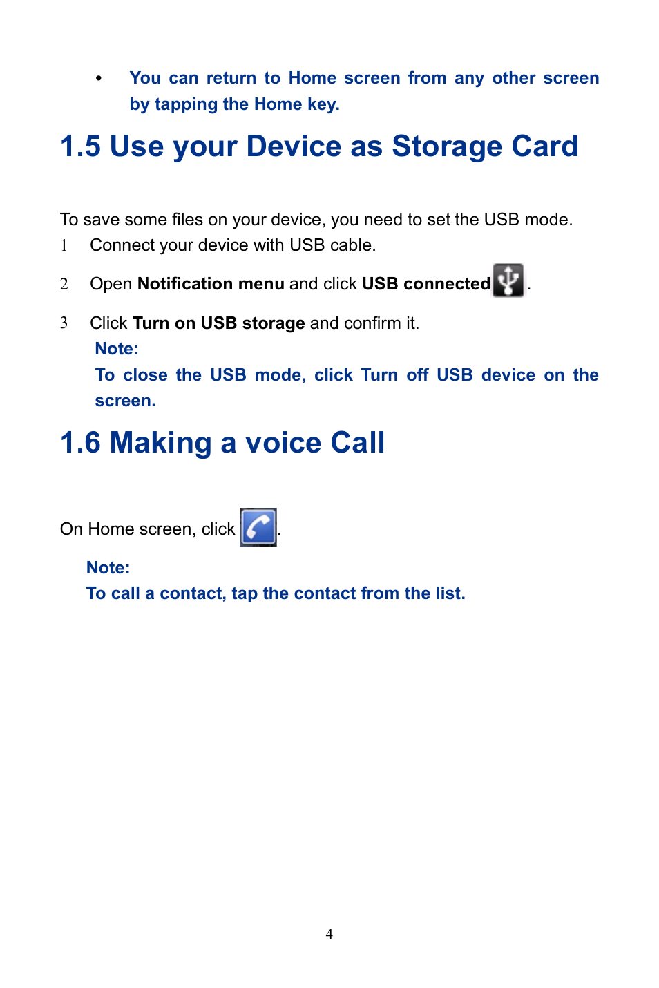 5 use your device as storage card, 6 making a voice call | Verykool R800 User Manual | Page 9 / 29