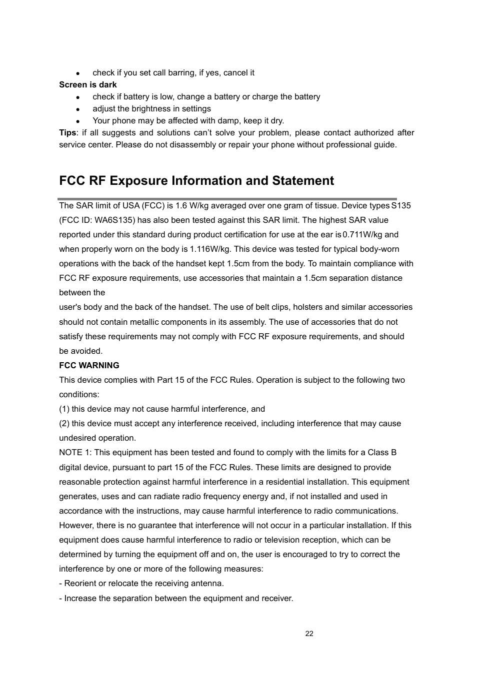 Fcc rf exposure information and statement | Verykool s135 User Manual | Page 22 / 25