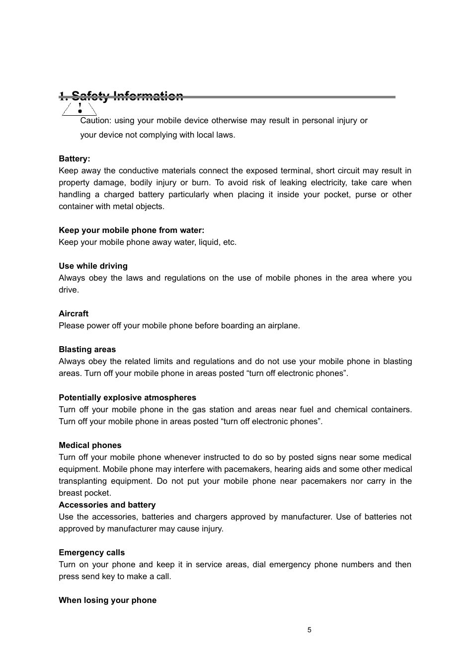 Safety information | Verykool s135 User Manual | Page 5 / 25