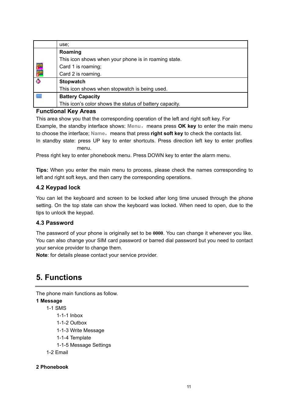 2 keypad lock, 3 password, Functions | Basic | Verykool s635 User Manual | Page 11 / 25