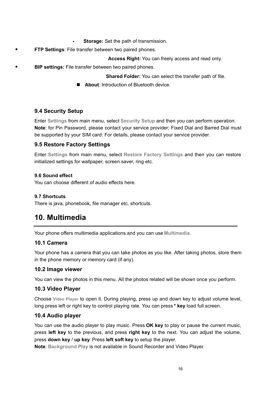 4 security setup, 5 restore factory settings, Multimedia | 1 camera, 2 image viewer, 3 video player, 4 audio player | Verykool s635 User Manual | Page 16 / 25