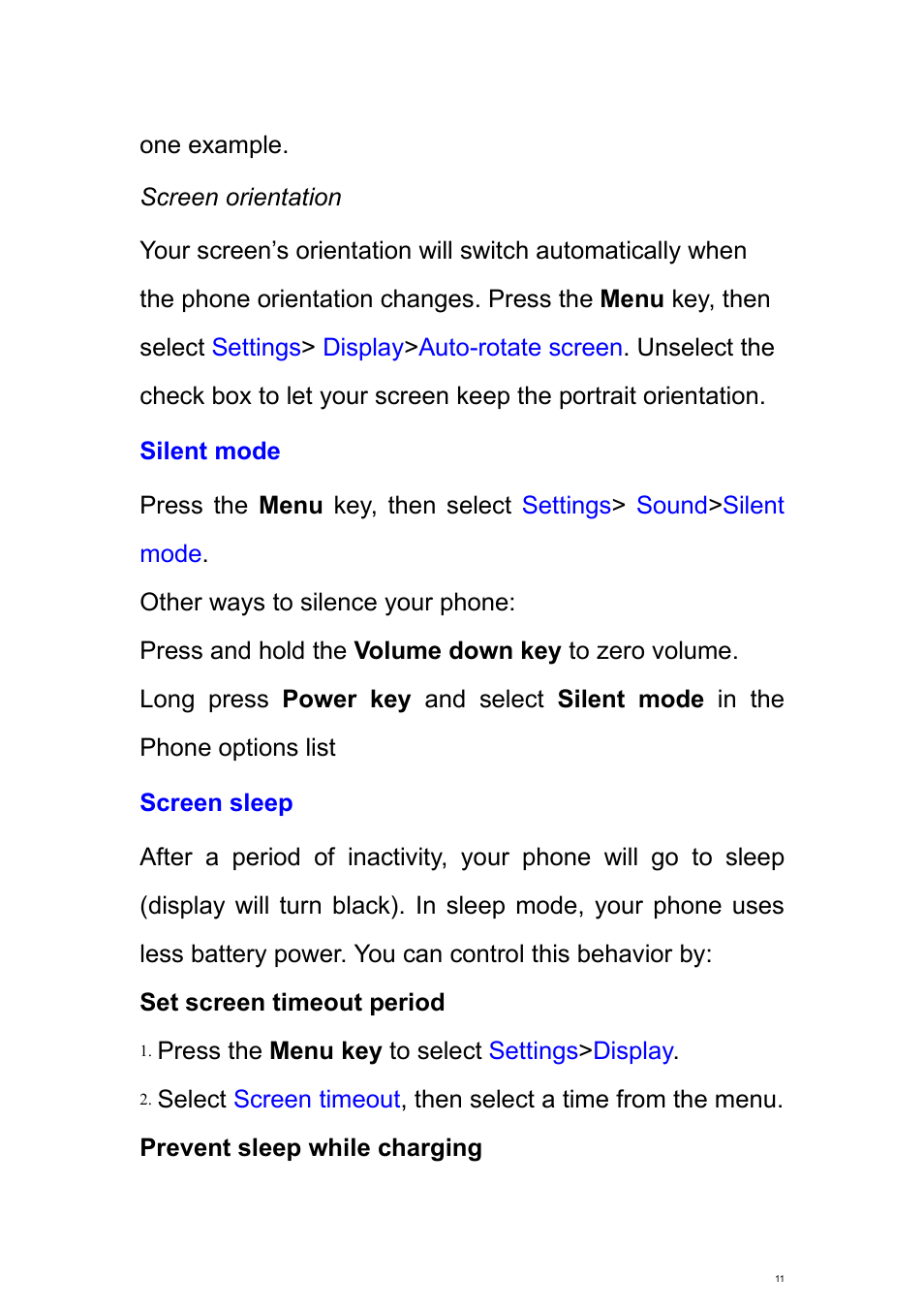 Screen orientation, Silent mode, Screen sleep | Verykool s700 User Manual | Page 11 / 87