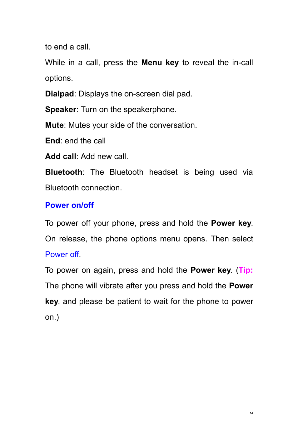 Power on/off | Verykool s700 User Manual | Page 14 / 87