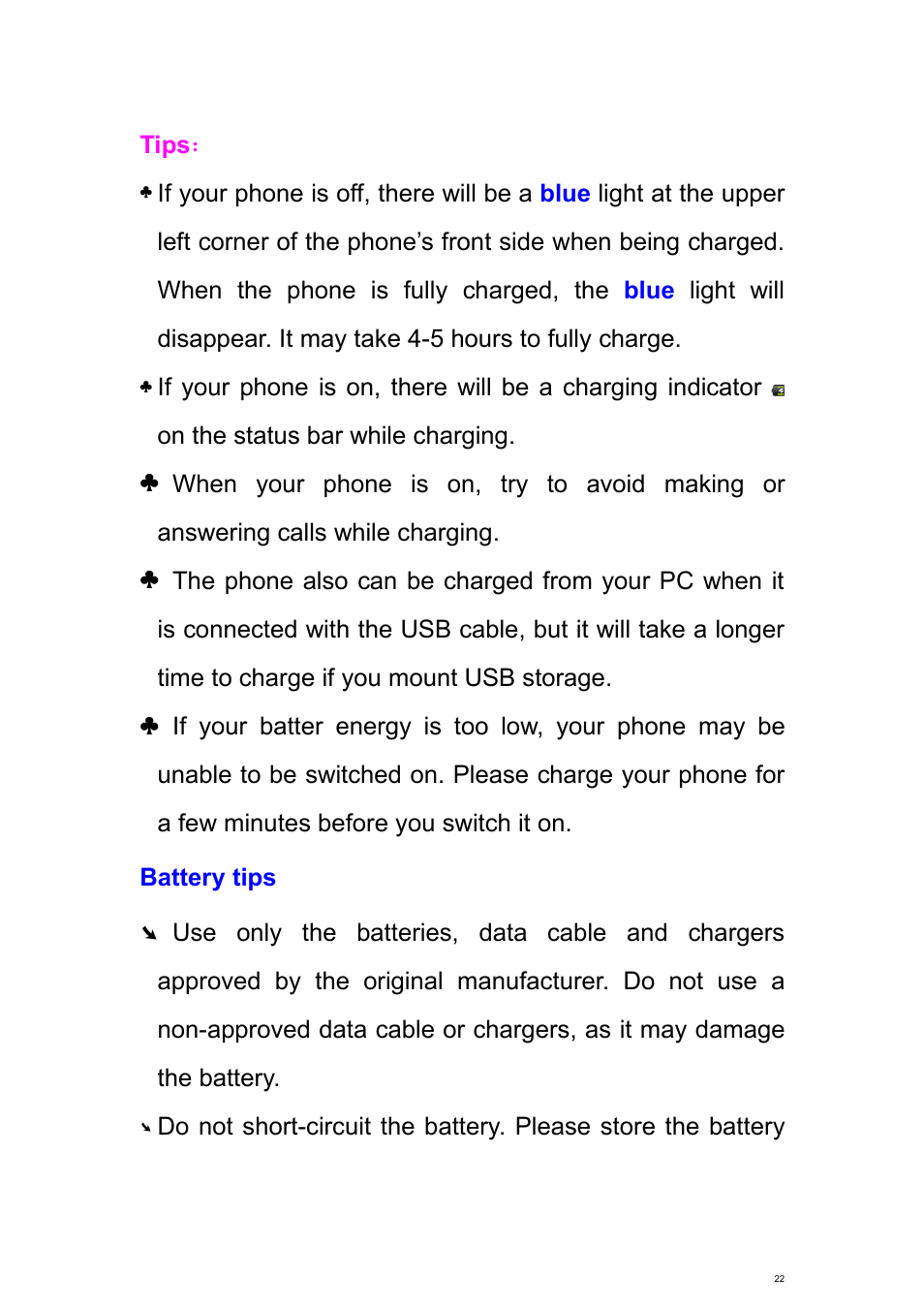 Battery tips | Verykool s700 User Manual | Page 22 / 87