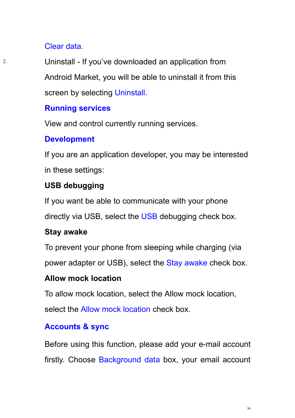 Accounts & sync | Verykool s700 User Manual | Page 34 / 87