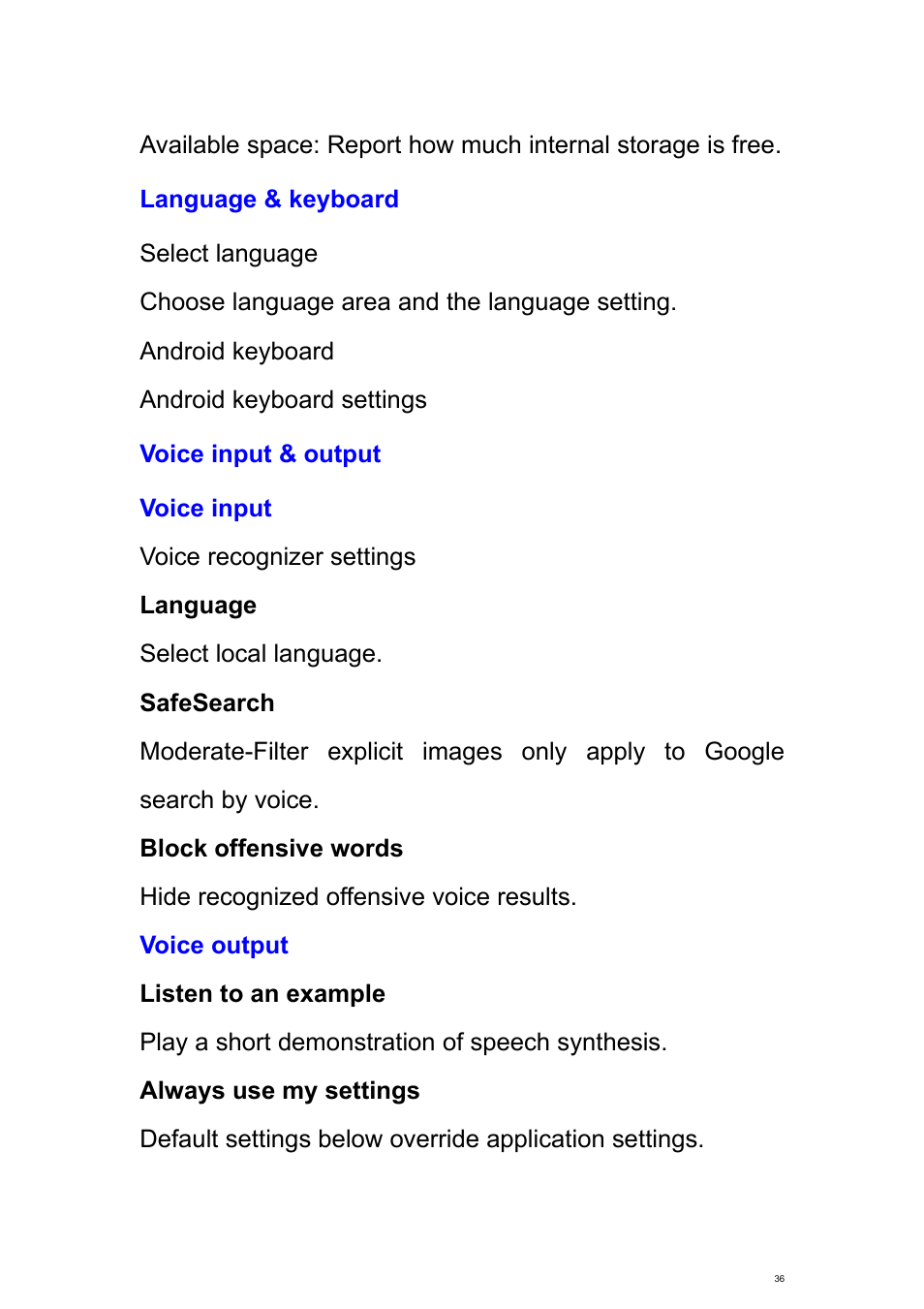 Language & keyboard, Voice input & output | Verykool s700 User Manual | Page 36 / 87