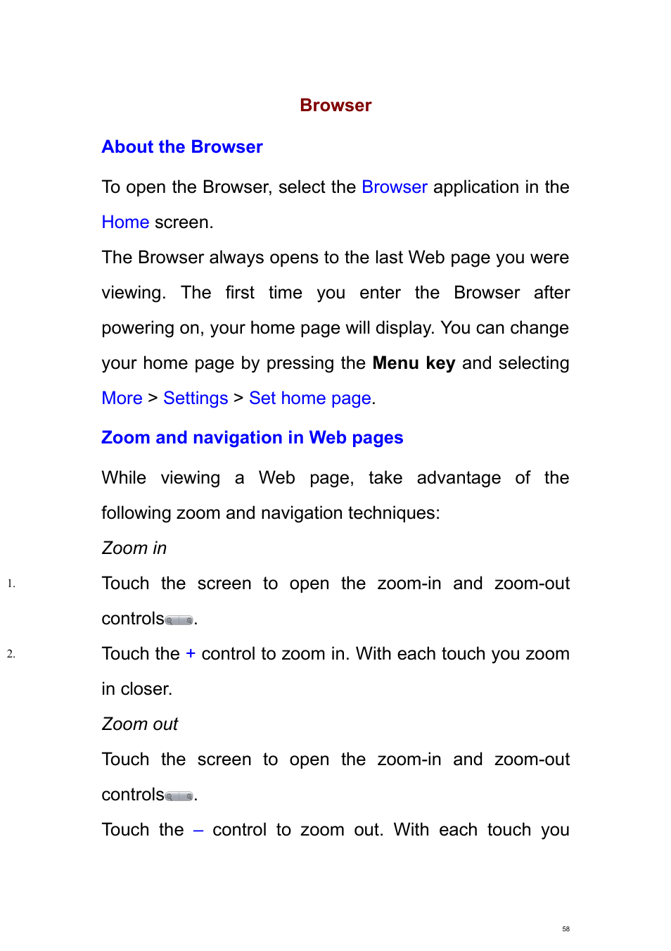 Browser, About the browser | Verykool s700 User Manual | Page 58 / 87