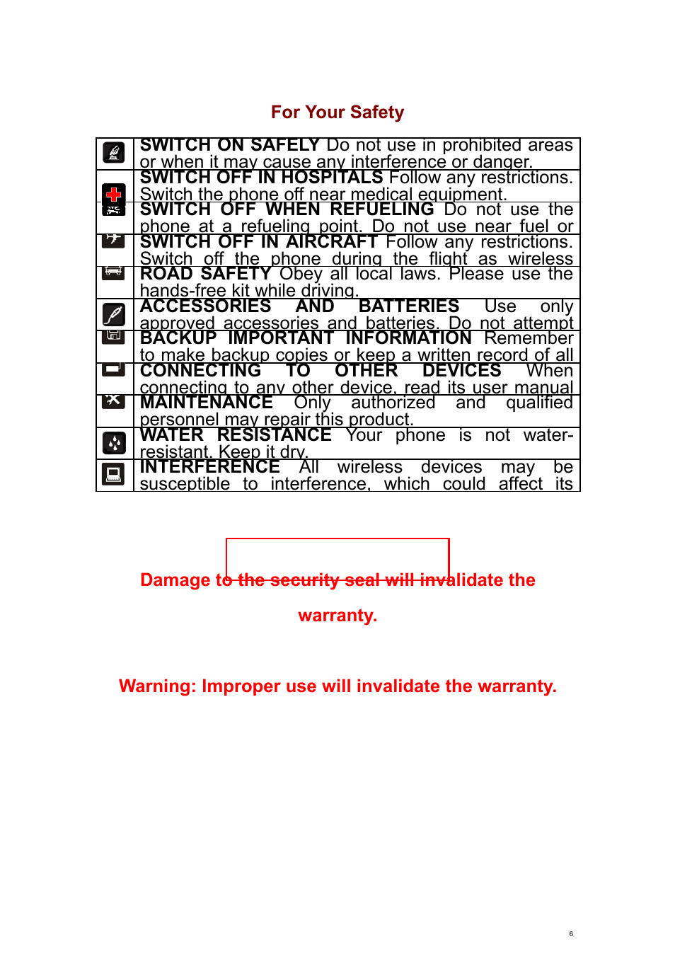 For your safety | Verykool s700 User Manual | Page 6 / 87