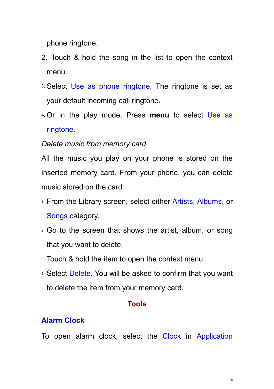 Tools, Alarm clock | Verykool s700 User Manual | Page 78 / 87