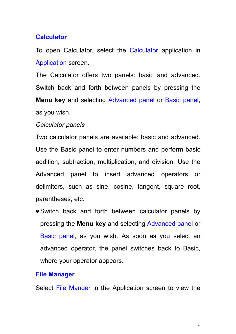 Calculator, File manager | Verykool s700 User Manual | Page 81 / 87