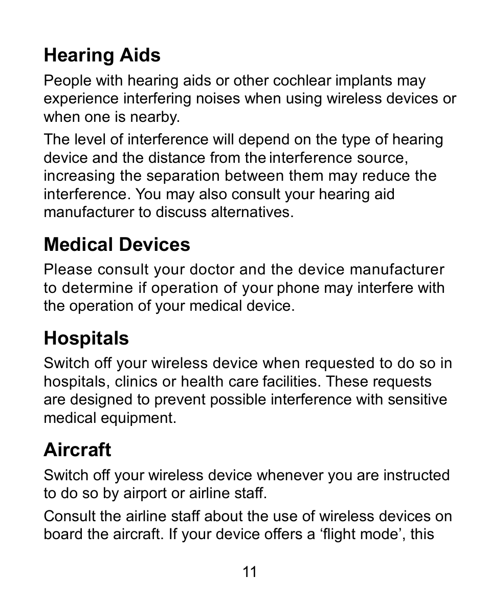 Hearing aids, Medical devices, Hospitals | Aircraft | Verykool s728 User Manual | Page 11 / 50