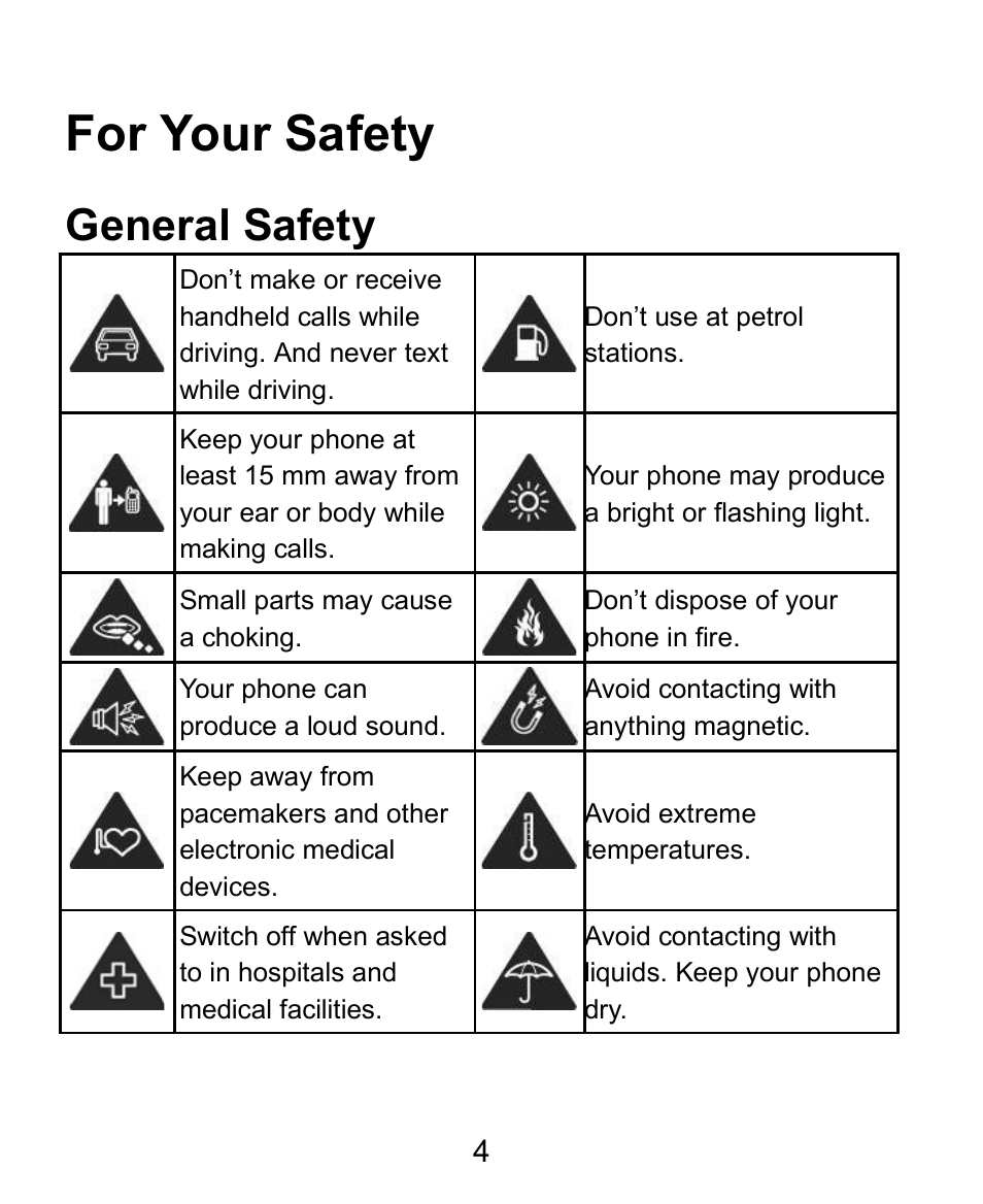 For your safety, General safety | Verykool s728 User Manual | Page 4 / 50