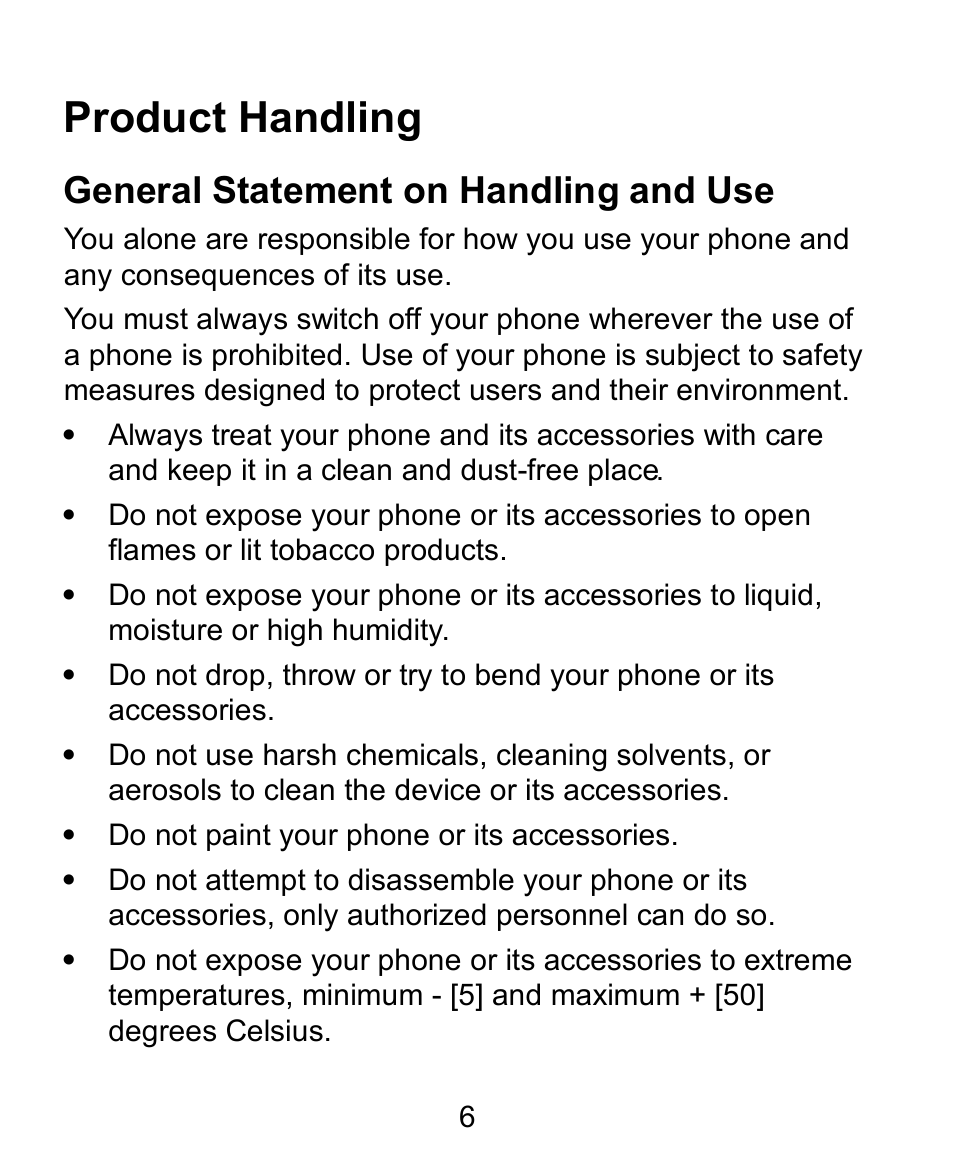 Product handling, General statement on handling and use | Verykool s728 User Manual | Page 6 / 50