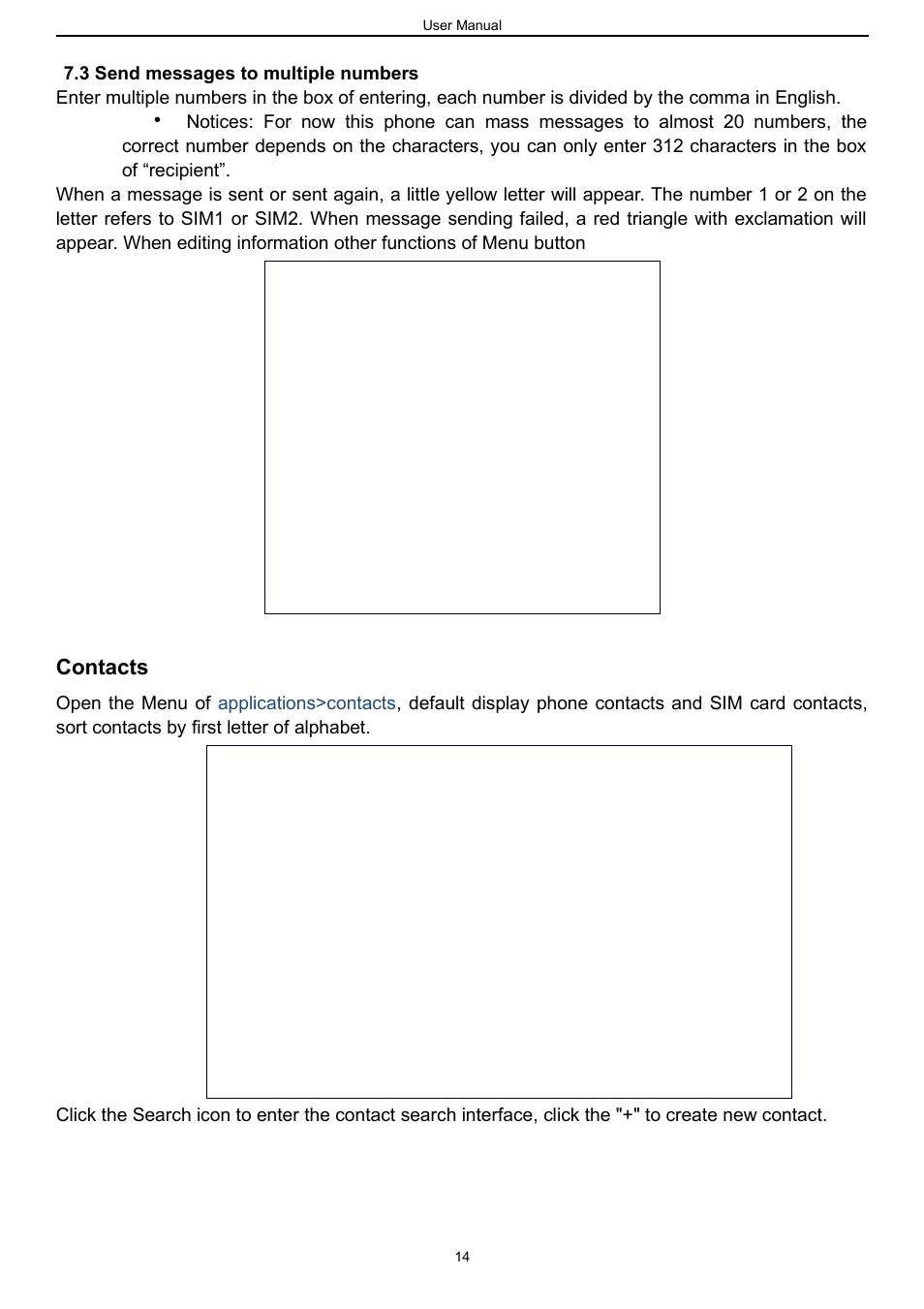 3 send messages to multiple numbers, Contacts | Verykool s757 User Manual | Page 14 / 32