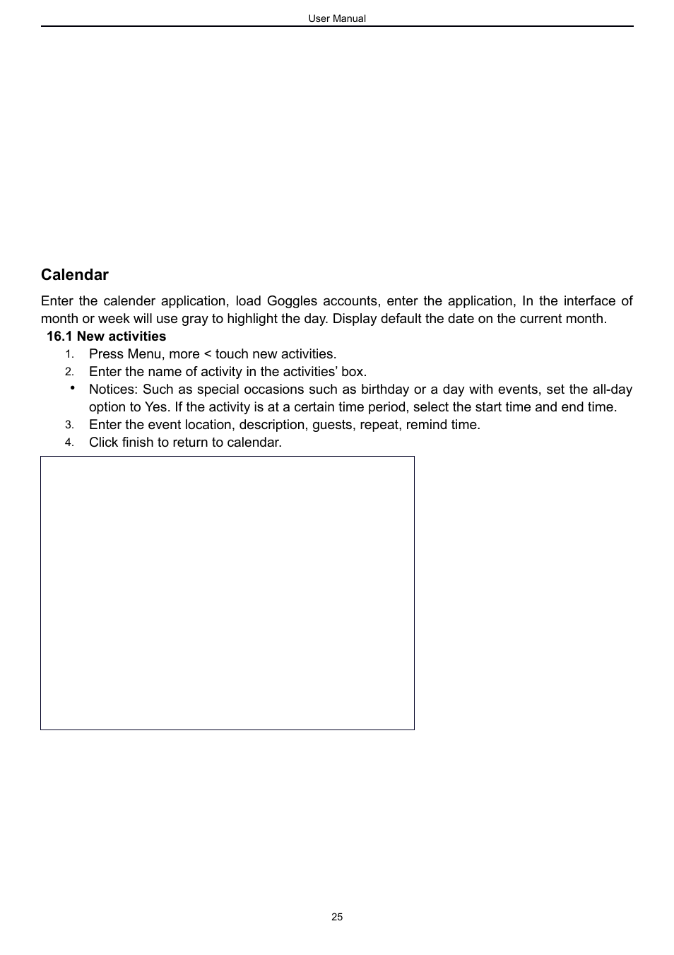 Calendar, 1 new activities | Verykool s757 User Manual | Page 25 / 32