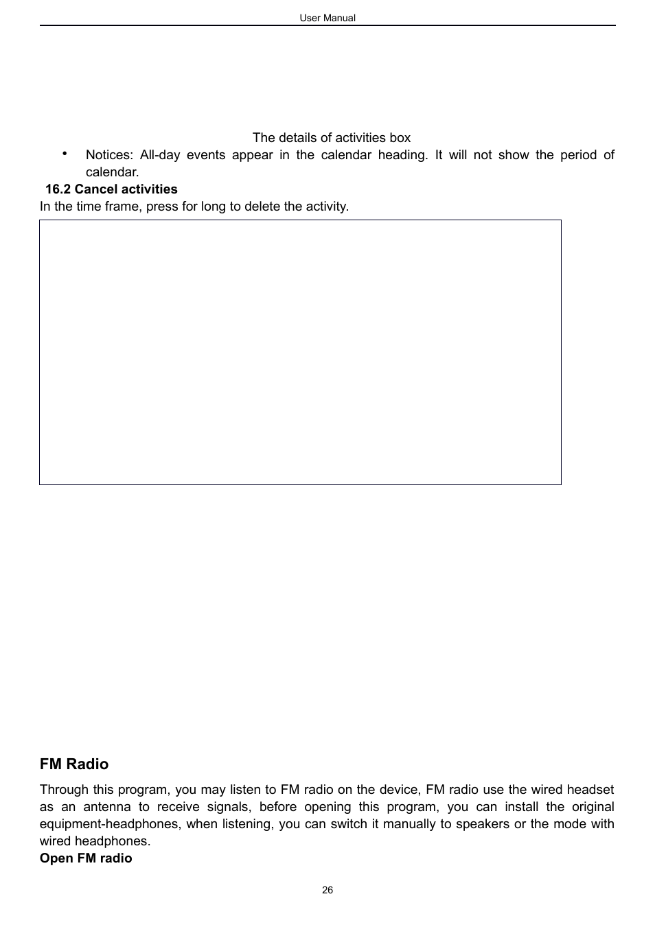 2 cancel activities, Fm radio | Verykool s757 User Manual | Page 26 / 32