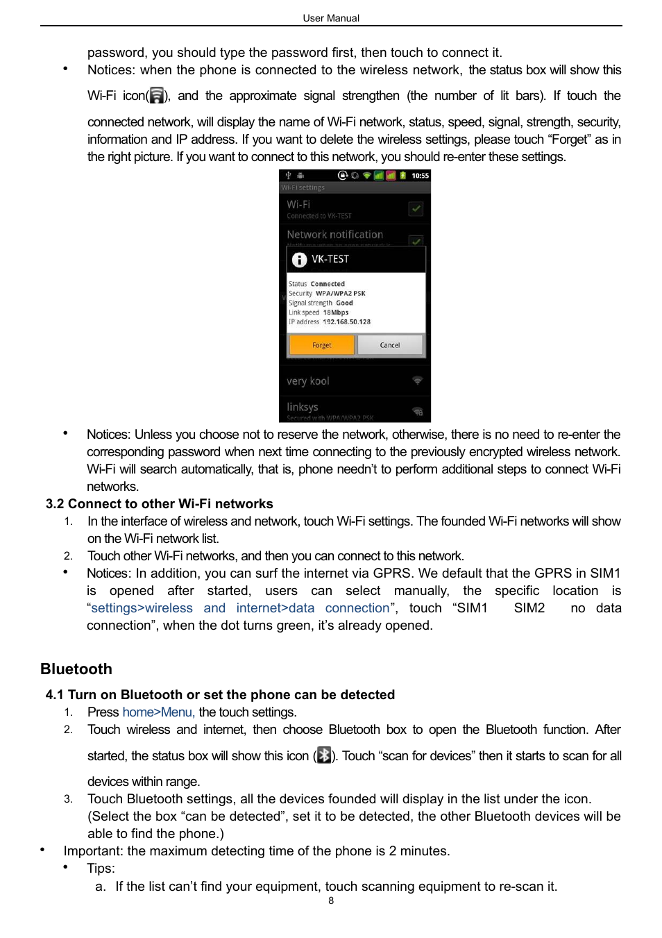 2 connect to other wi-fi networks, Bluetooth | Verykool s757 User Manual | Page 8 / 32