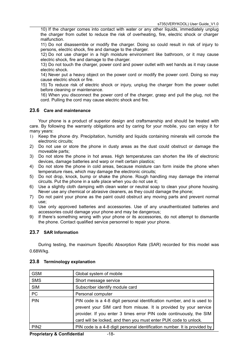 6 care and maintenance, 7 sar information, 8 terminology explanation | Maintenance, 7 sar i, Nformation, Erminology, Explanation | Verykool s735 User Manual | Page 22 / 24
