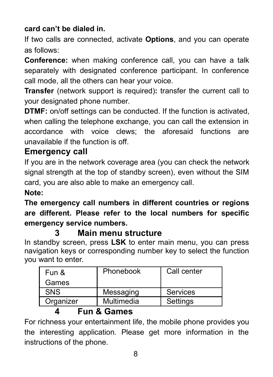 9 emergency call | Verykool R25 User Manual | Page 12 / 25